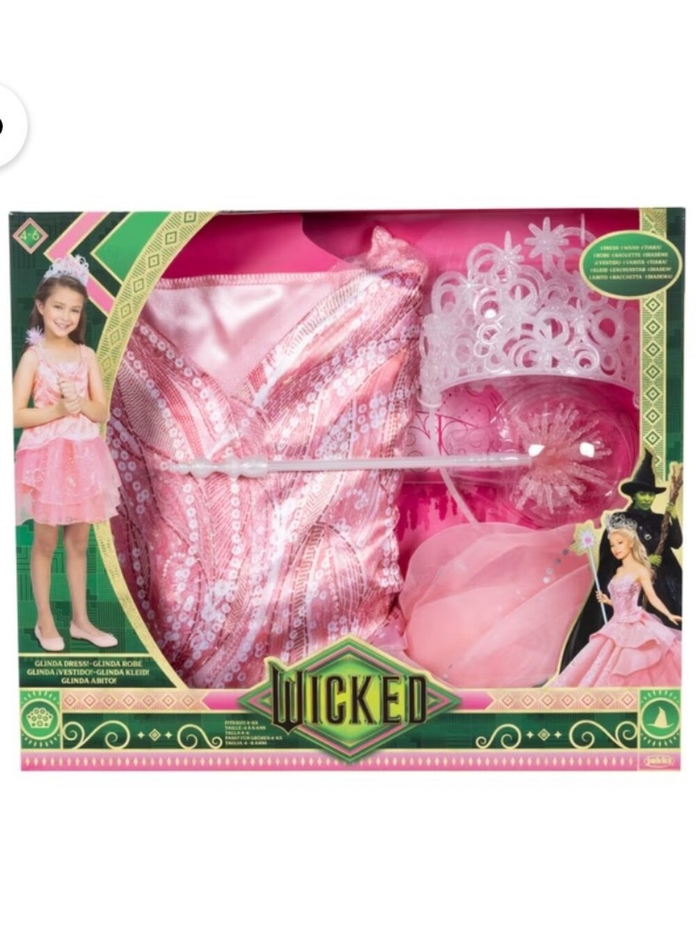 Halloween Girls Wicked Glinda Princess Dress-Up Set Plus Mini Backpack